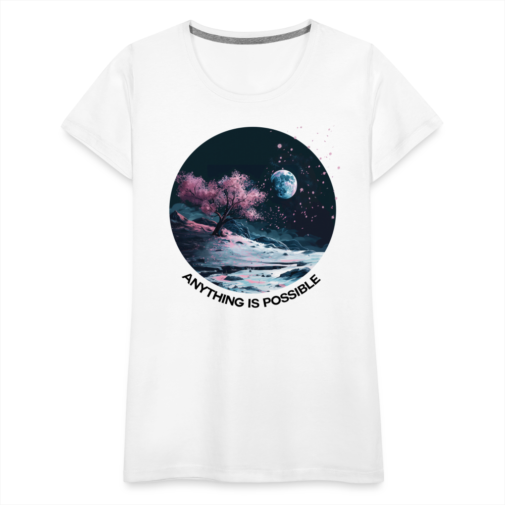 "Anything is Possible" Cherry Blossoms on the Moon Women's Premium T-Shirt - white