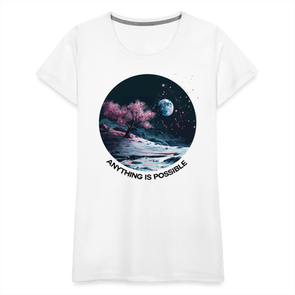 "Anything is Possible" Cherry Blossoms on the Moon Women's Premium T-Shirt - white