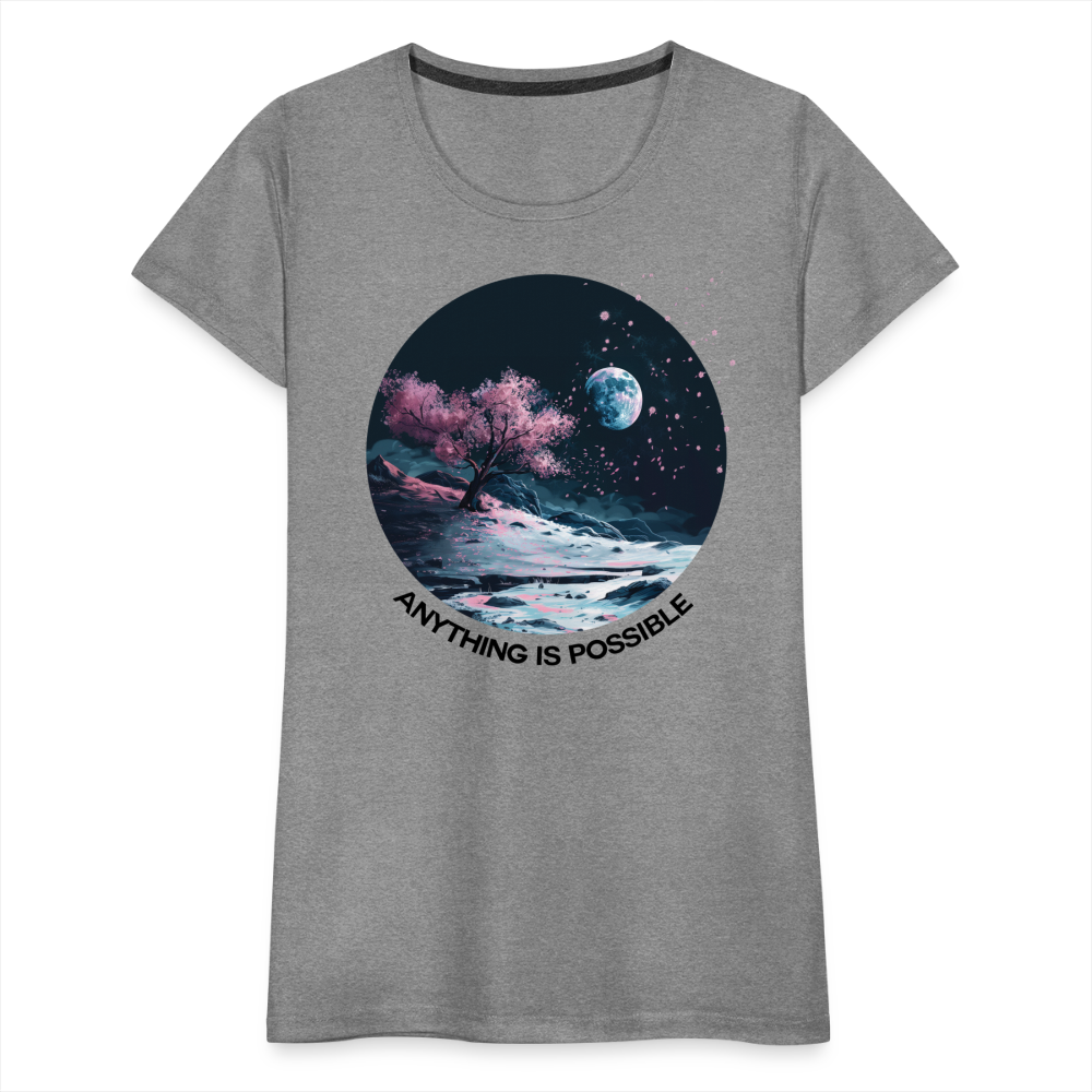 "Anything is Possible" Cherry Blossoms on the Moon Women's Premium T-Shirt - heather gray