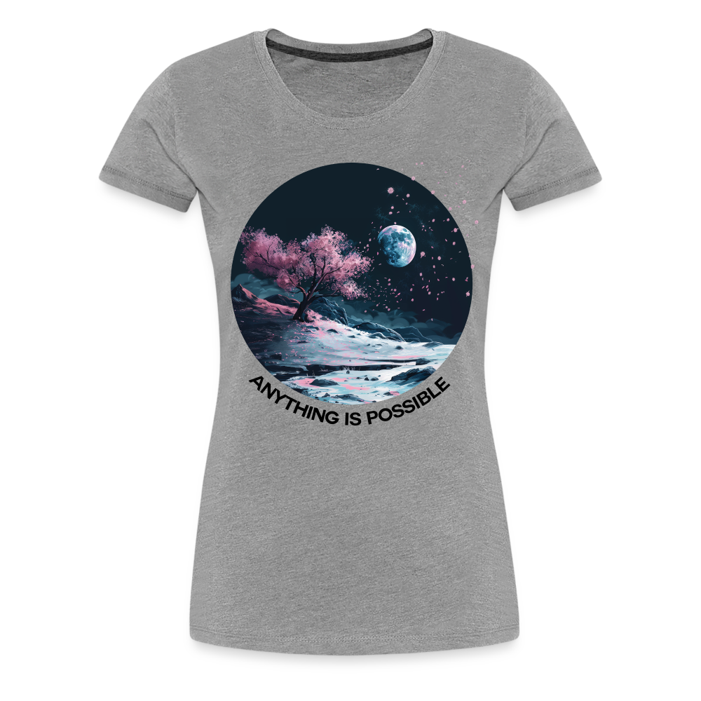 "Anything is Possible" Cherry Blossoms on the Moon Women's Premium T-Shirt - heather gray