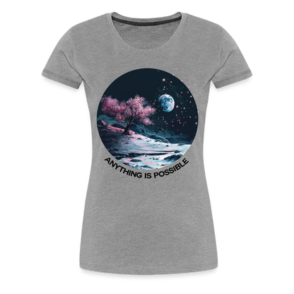 "Anything is Possible" Cherry Blossoms on the Moon Women's Premium T-Shirt - heather gray