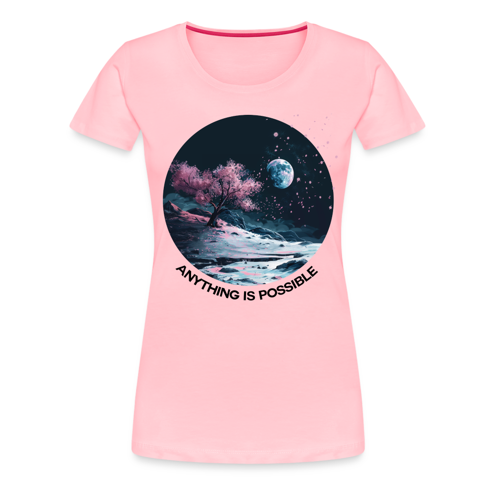 "Anything is Possible" Cherry Blossoms on the Moon Women's Premium T-Shirt - pink