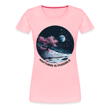 "Anything is Possible" Cherry Blossoms on the Moon Women's Premium T-Shirt - pink