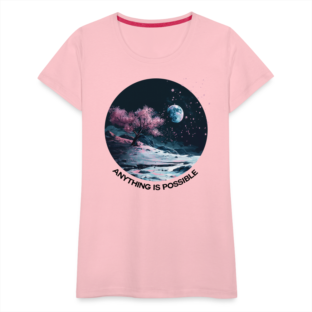 "Anything is Possible" Cherry Blossoms on the Moon Women's Premium T-Shirt - pink