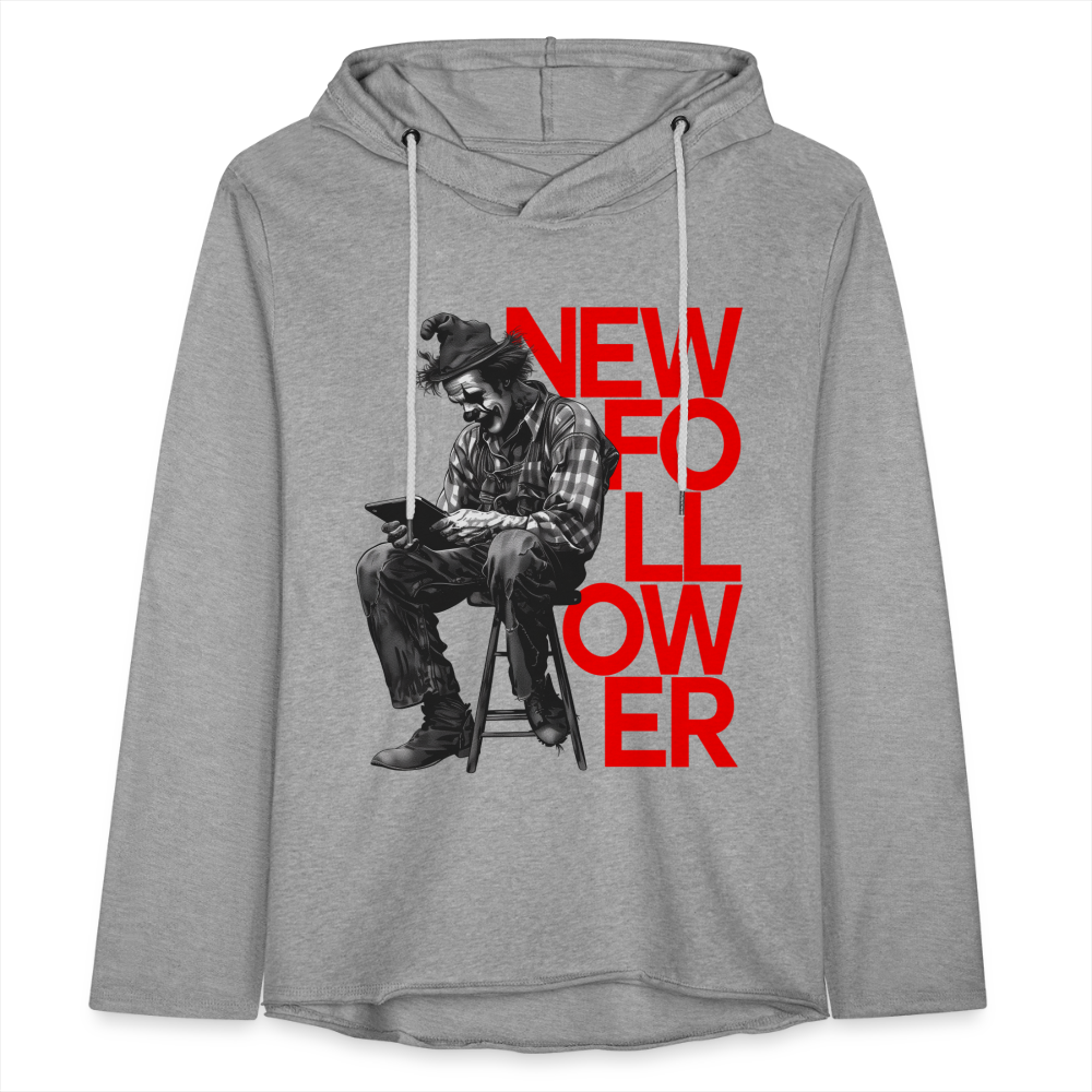 "New Follower" Vintage Clown with a Tablet Unisex Lightweight Hoodie - heather gray