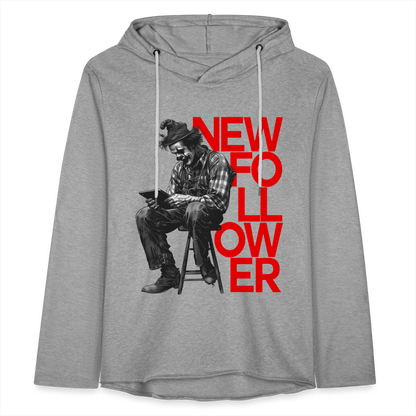 "New Follower" Vintage Clown with a Tablet Unisex Lightweight Hoodie - heather gray