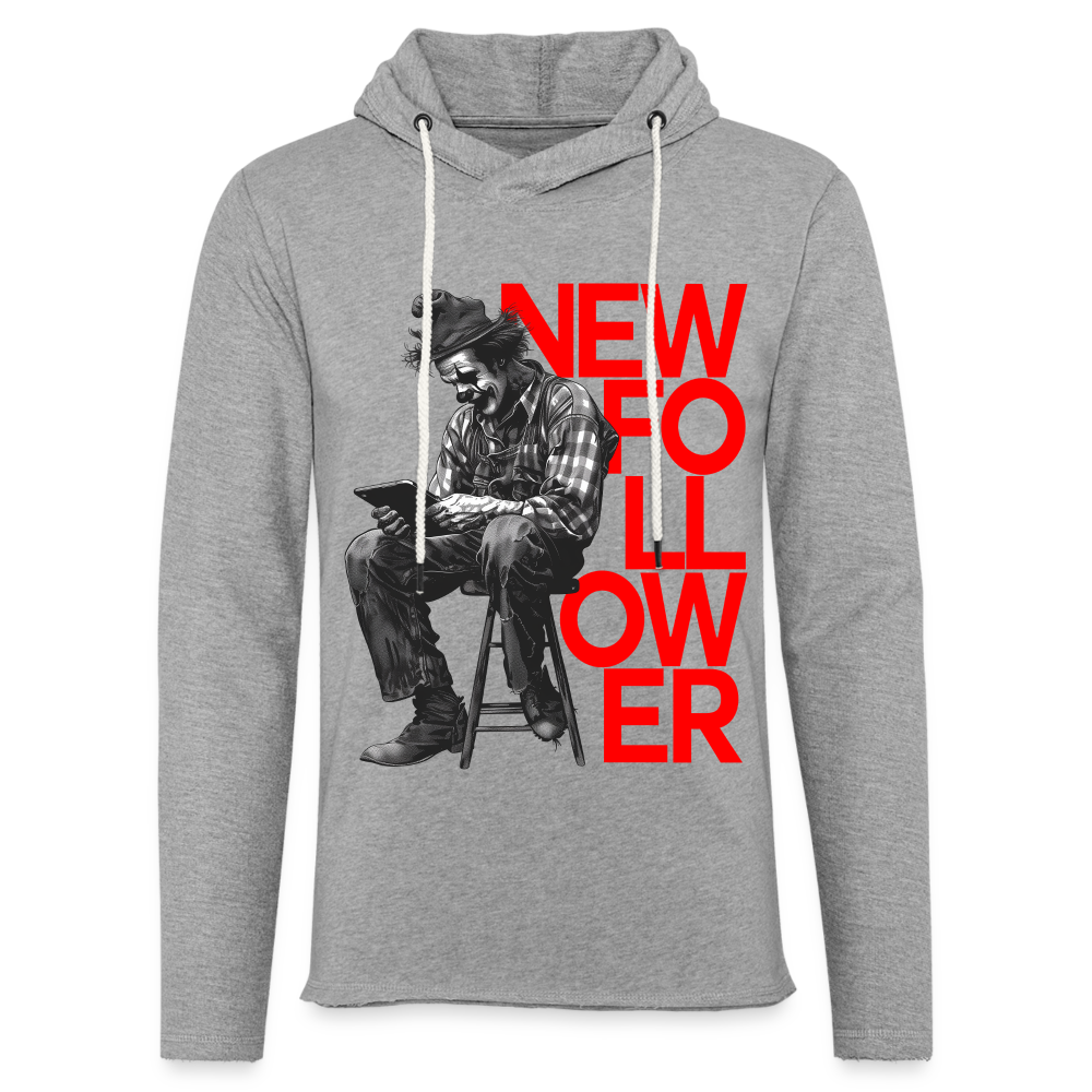 "New Follower" Vintage Clown with a Tablet Unisex Lightweight Hoodie - heather gray