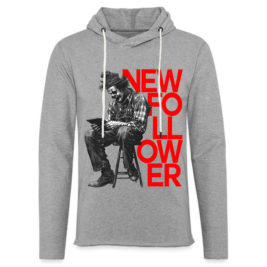 "New Follower" Vintage Clown with a Tablet Unisex Lightweight Hoodie - heather gray