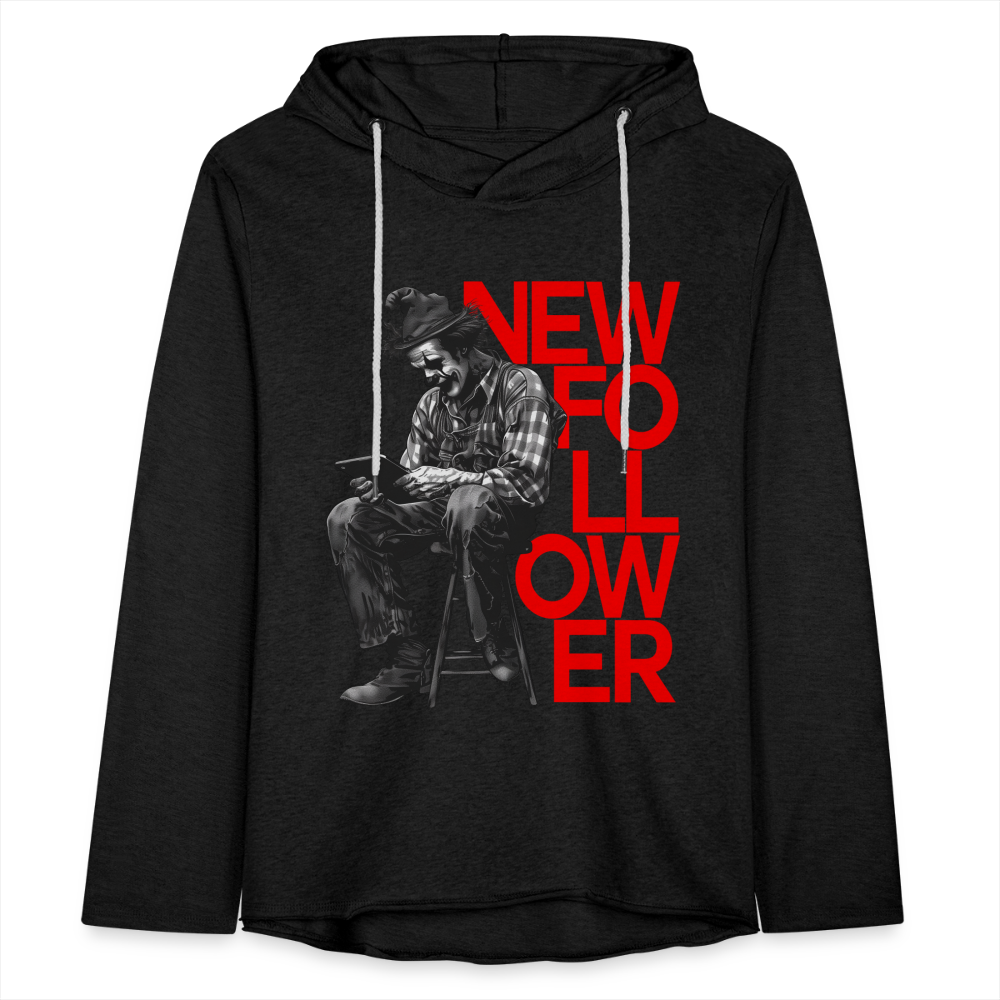 "New Follower" Vintage Clown with a Tablet Unisex Lightweight Hoodie - charcoal grey