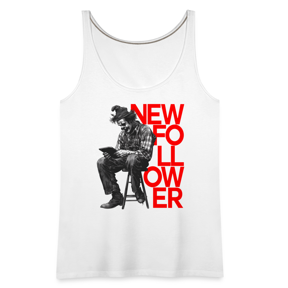 "New Follower" Vintage Clown with a Tablet Women's Premium Tank Top - white