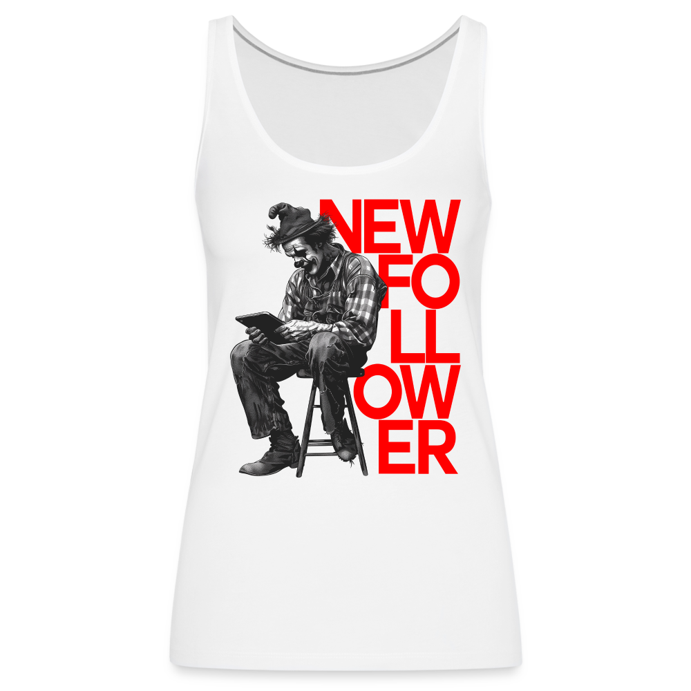 "New Follower" Vintage Clown with a Tablet Women's Premium Tank Top - white