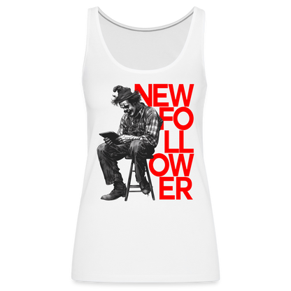 "New Follower" Vintage Clown with a Tablet Women's Premium Tank Top - white