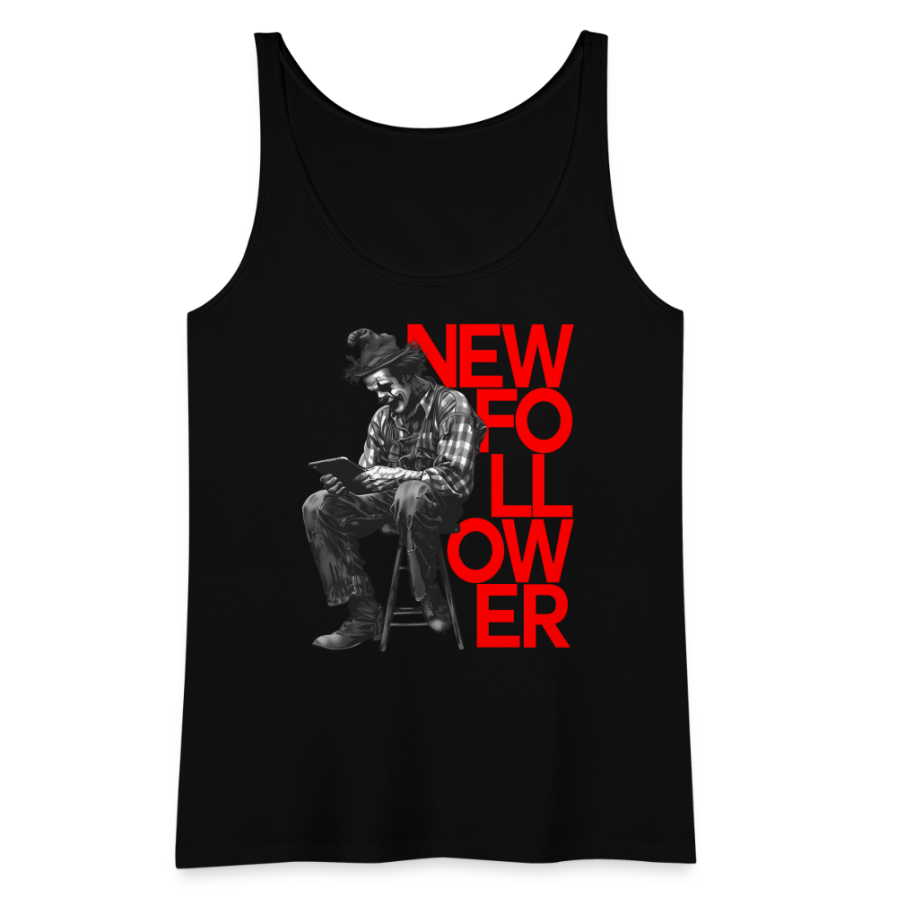 "New Follower" Vintage Clown with a Tablet Women's Premium Tank Top - black