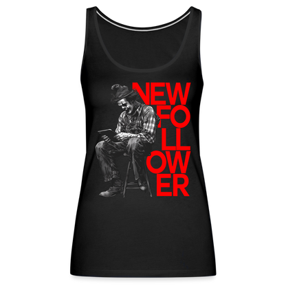 "New Follower" Vintage Clown with a Tablet Women's Premium Tank Top - black