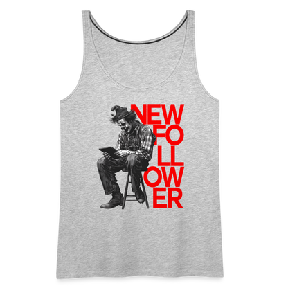 "New Follower" Vintage Clown with a Tablet Women's Premium Tank Top - heather gray