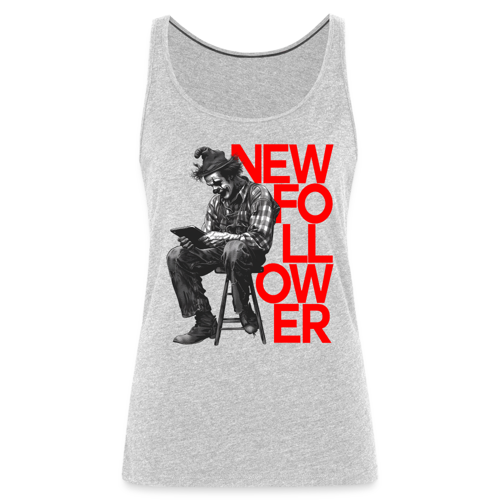 "New Follower" Vintage Clown with a Tablet Women's Premium Tank Top - heather gray