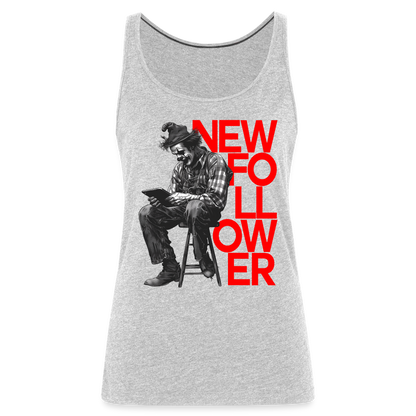 "New Follower" Vintage Clown with a Tablet Women's Premium Tank Top - heather gray