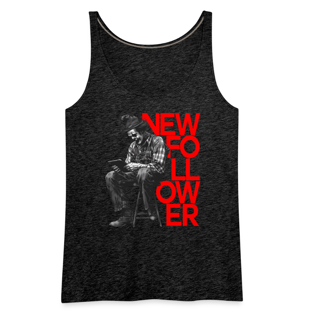 "New Follower" Vintage Clown with a Tablet Women's Premium Tank Top - charcoal grey