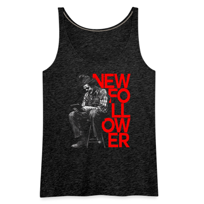 "New Follower" Vintage Clown with a Tablet Women's Premium Tank Top - charcoal grey