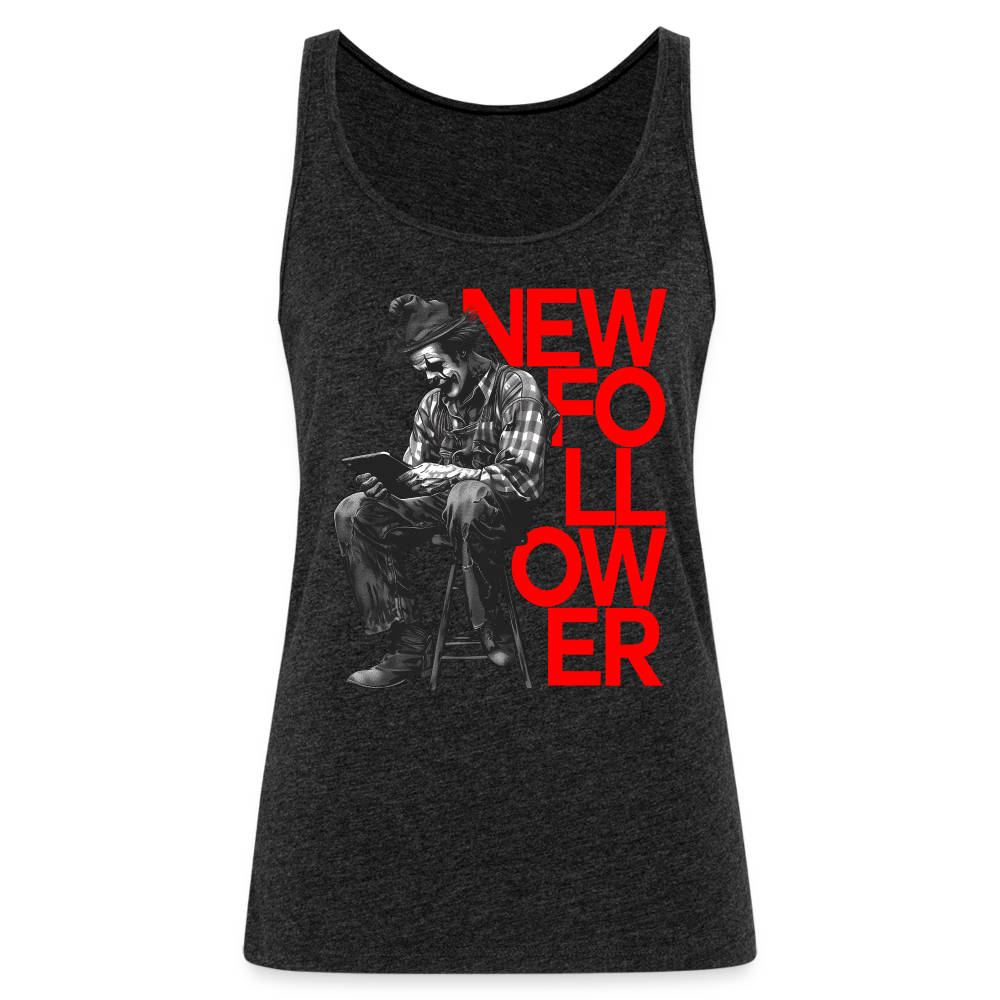 "New Follower" Vintage Clown with a Tablet Women's Premium Tank Top - charcoal grey