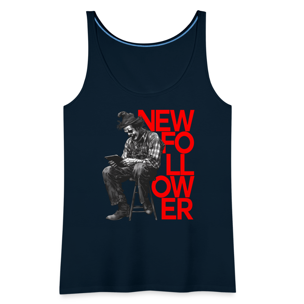 "New Follower" Vintage Clown with a Tablet Women's Premium Tank Top - deep navy