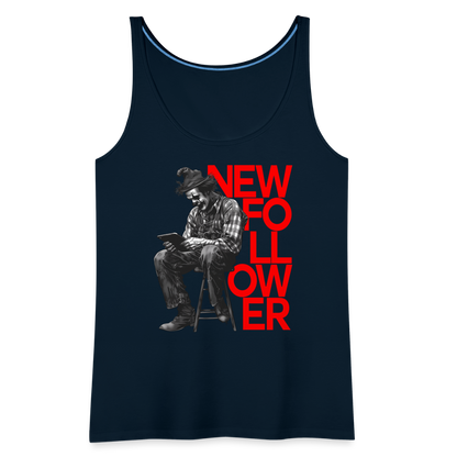 "New Follower" Vintage Clown with a Tablet Women's Premium Tank Top - deep navy