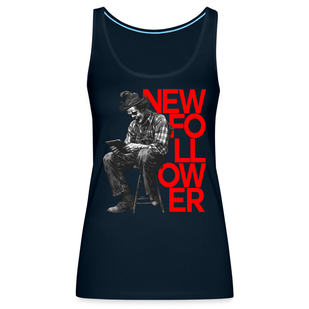 "New Follower" Vintage Clown with a Tablet Women's Premium Tank Top - deep navy