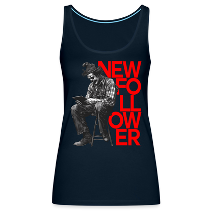 "New Follower" Vintage Clown with a Tablet Women's Premium Tank Top - deep navy