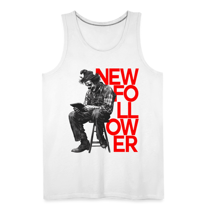 "New Follower" Vintage Clown with a Tablet Men's Premium Tank Top - white