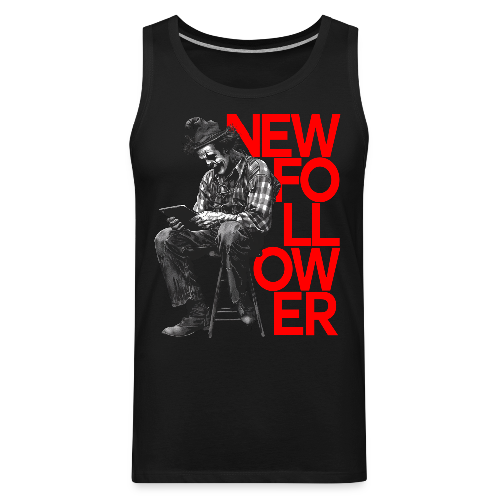 "New Follower" Vintage Clown with a Tablet Men's Premium Tank Top - black