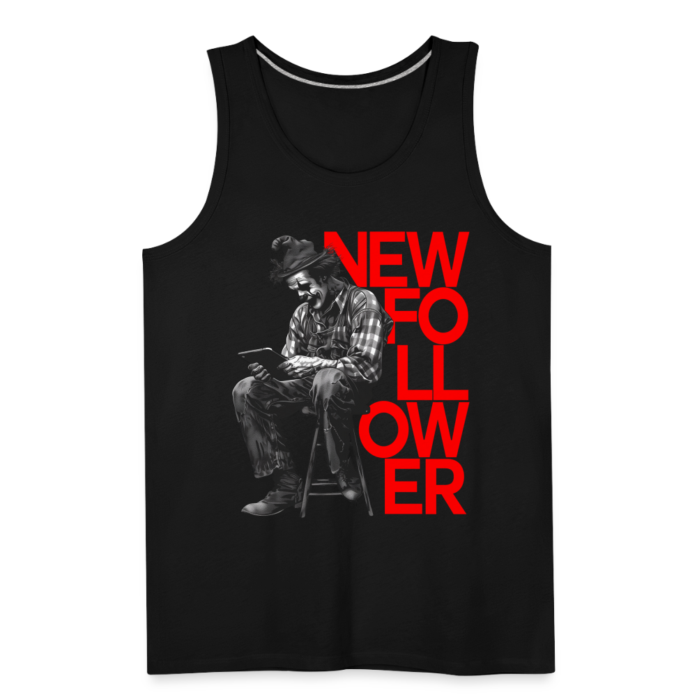 "New Follower" Vintage Clown with a Tablet Men's Premium Tank Top - black