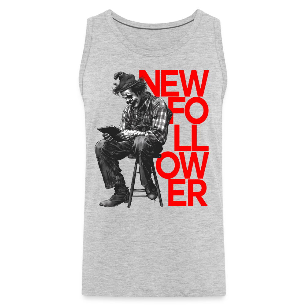 "New Follower" Vintage Clown with a Tablet Men's Premium Tank Top - heather gray