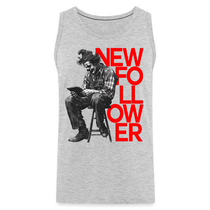 "New Follower" Vintage Clown with a Tablet Men's Premium Tank Top - heather gray