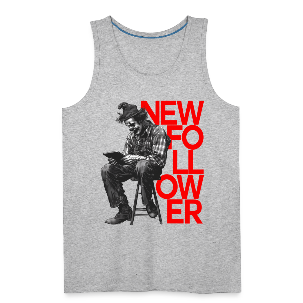 "New Follower" Vintage Clown with a Tablet Men's Premium Tank Top - heather gray