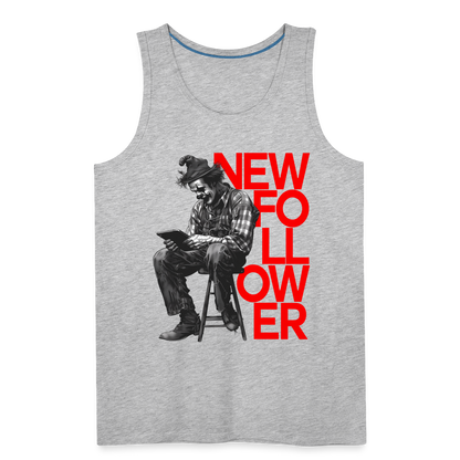 "New Follower" Vintage Clown with a Tablet Men's Premium Tank Top - heather gray