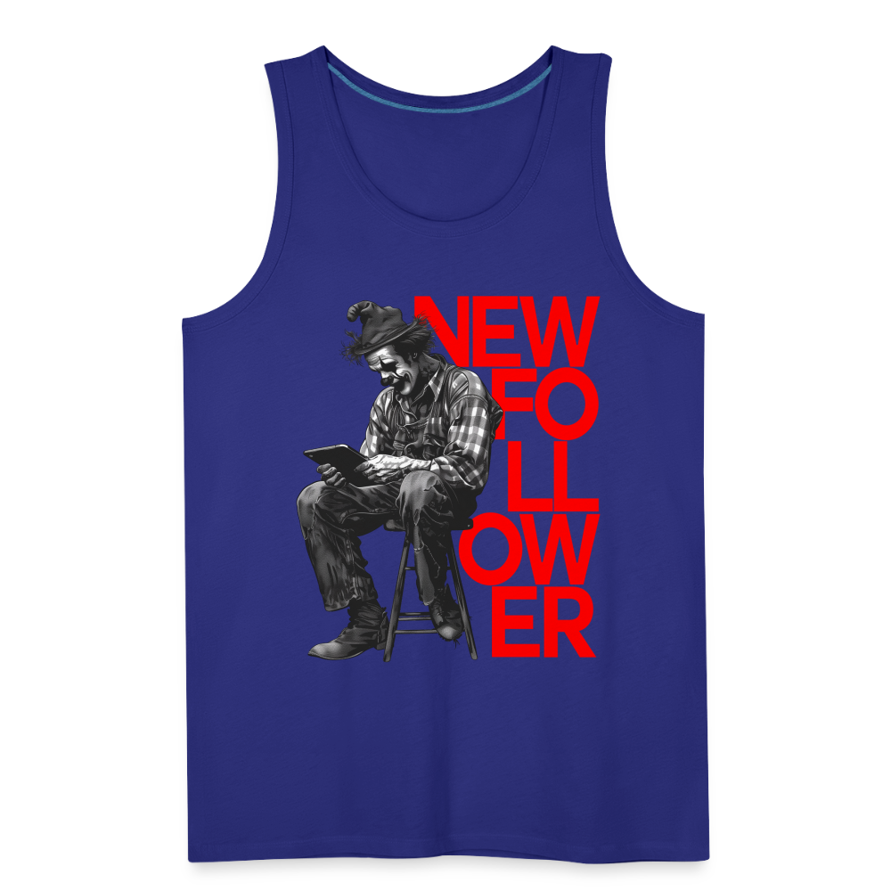 "New Follower" Vintage Clown with a Tablet Men's Premium Tank Top - royal blue