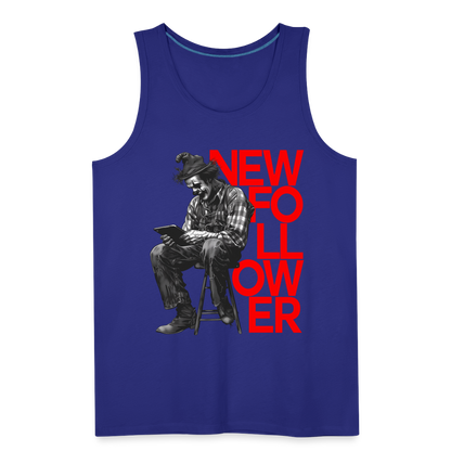 "New Follower" Vintage Clown with a Tablet Men's Premium Tank Top - royal blue