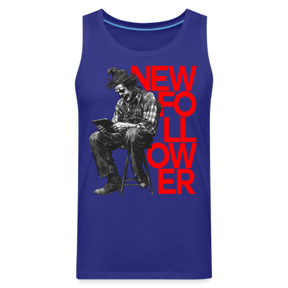 "New Follower" Vintage Clown with a Tablet Men's Premium Tank Top - royal blue