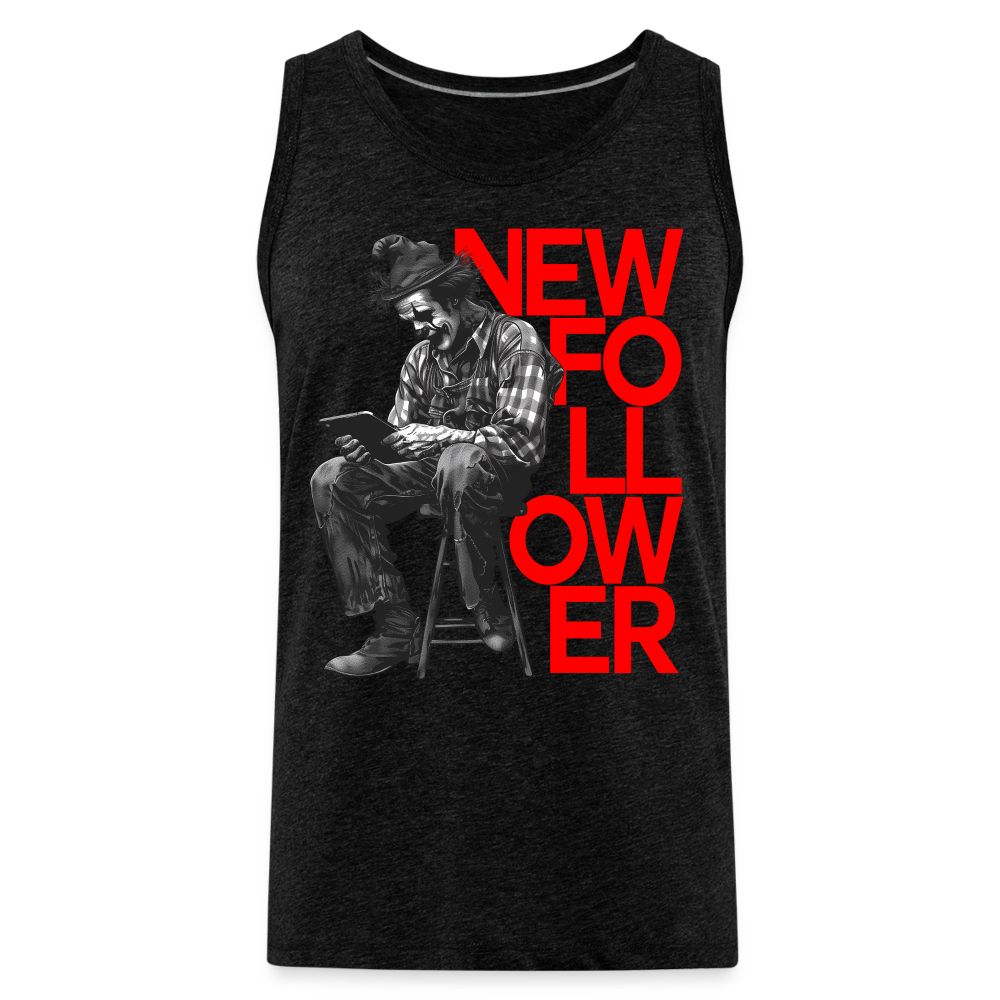 "New Follower" Vintage Clown with a Tablet Men's Premium Tank Top - charcoal grey