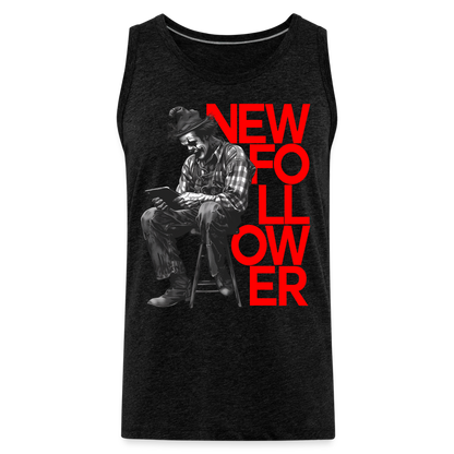 "New Follower" Vintage Clown with a Tablet Men's Premium Tank Top - charcoal grey