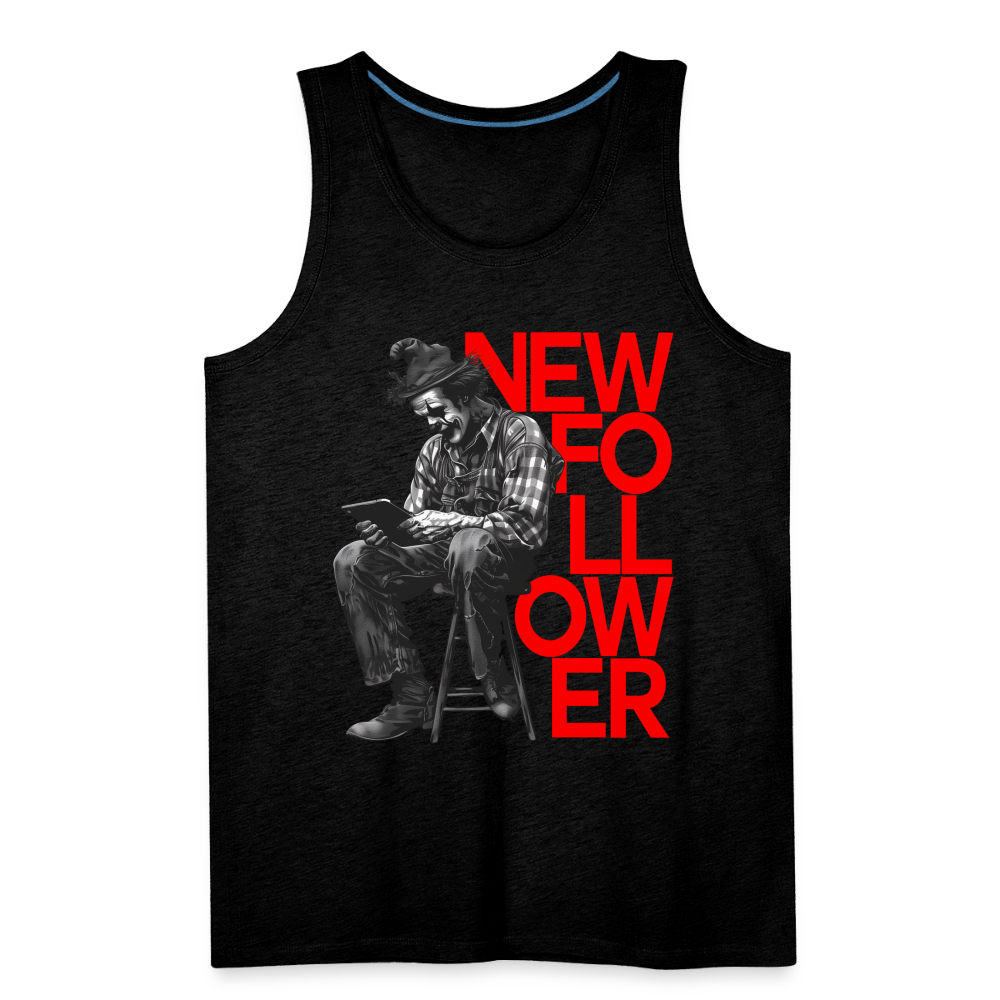 "New Follower" Vintage Clown with a Tablet Men's Premium Tank Top - charcoal grey