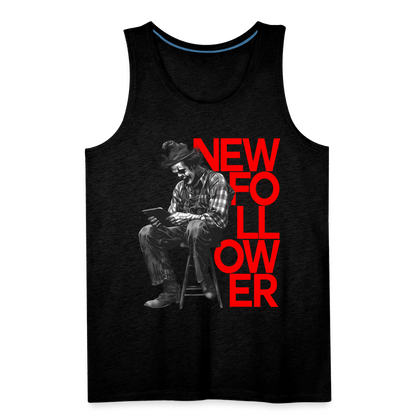 "New Follower" Vintage Clown with a Tablet Men's Premium Tank Top - charcoal grey