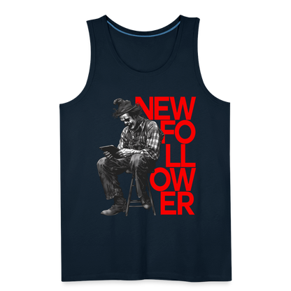 "New Follower" Vintage Clown with a Tablet Men's Premium Tank Top - deep navy