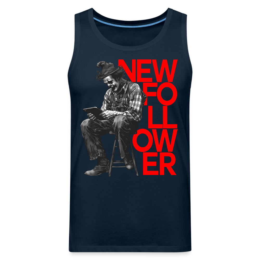 "New Follower" Vintage Clown with a Tablet Men's Premium Tank Top - deep navy