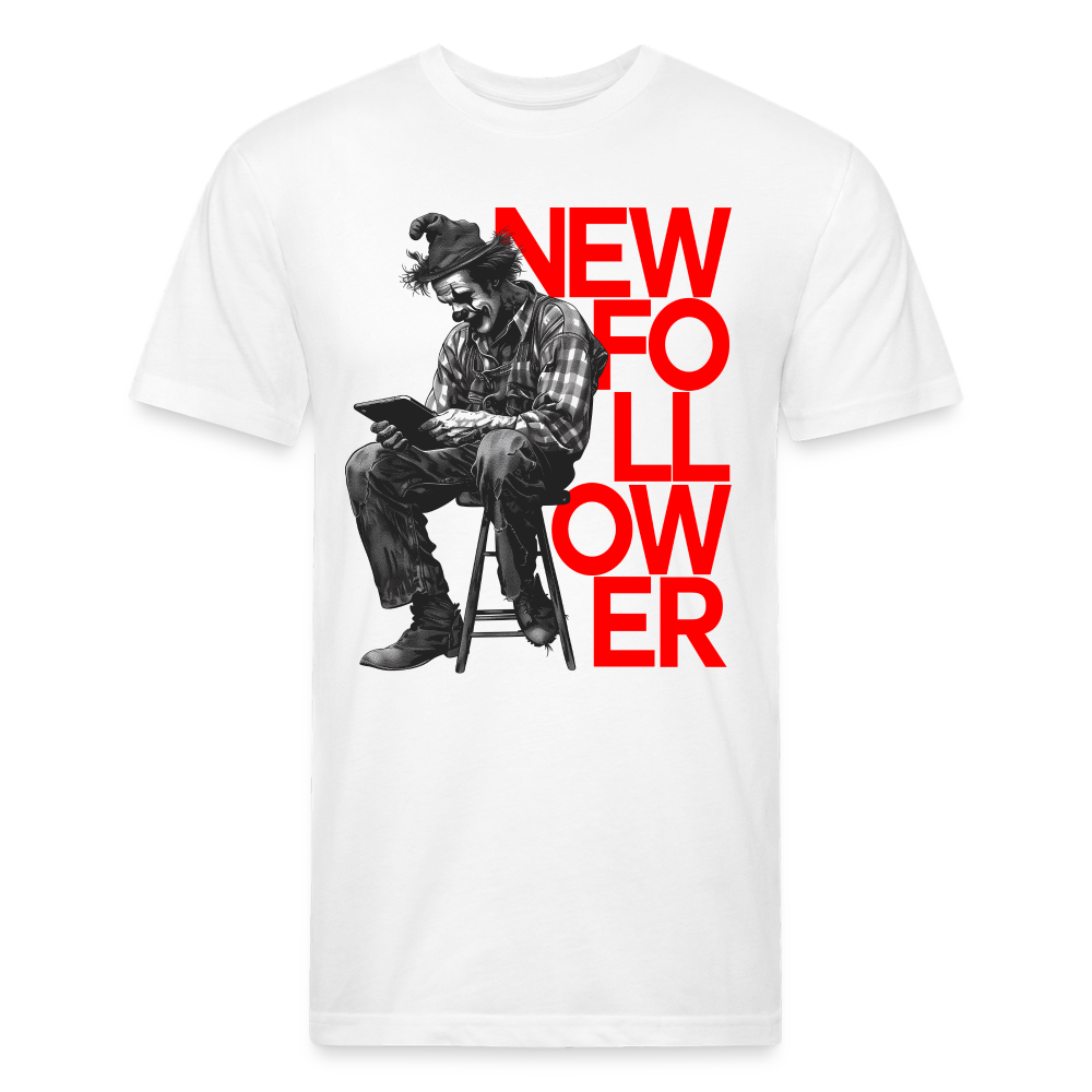 "New Follower" Vintage Clown with a Tablet Men's Cotton/Poly Fitted T-Shirt - white