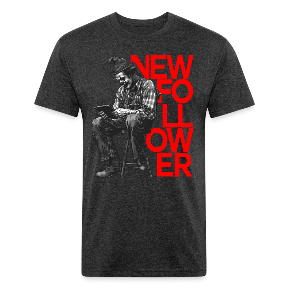 "New Follower" Vintage Clown with a Tablet Men's Cotton/Poly Fitted T-Shirt - heather black