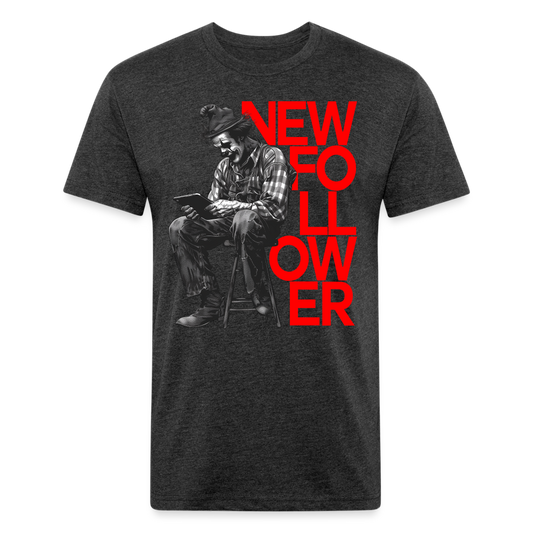 "New Follower" Vintage Clown with a Tablet Men's Cotton/Poly Fitted T-Shirt - heather black