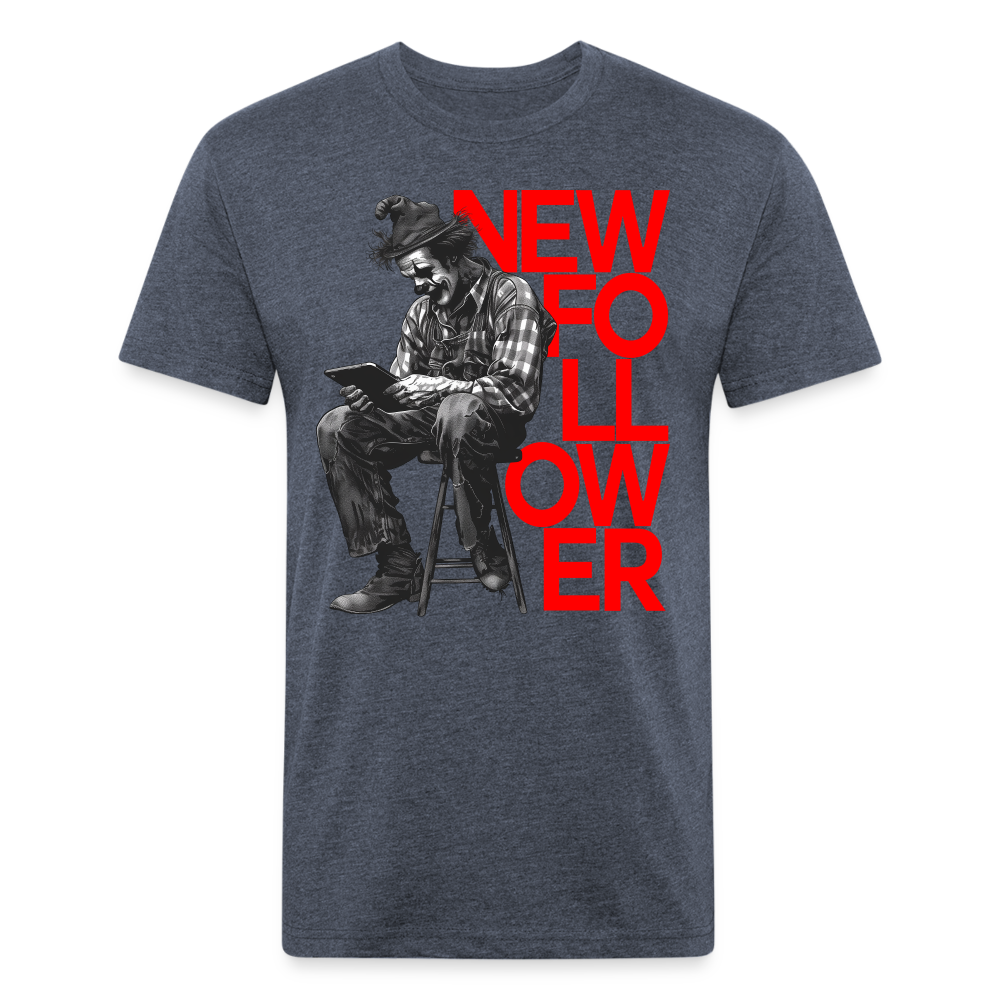 "New Follower" Vintage Clown with a Tablet Men's Cotton/Poly Fitted T-Shirt - heather navy