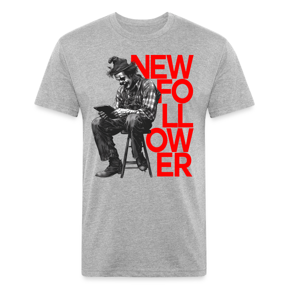 "New Follower" Vintage Clown with a Tablet Men's Cotton/Poly Fitted T-Shirt - heather gray