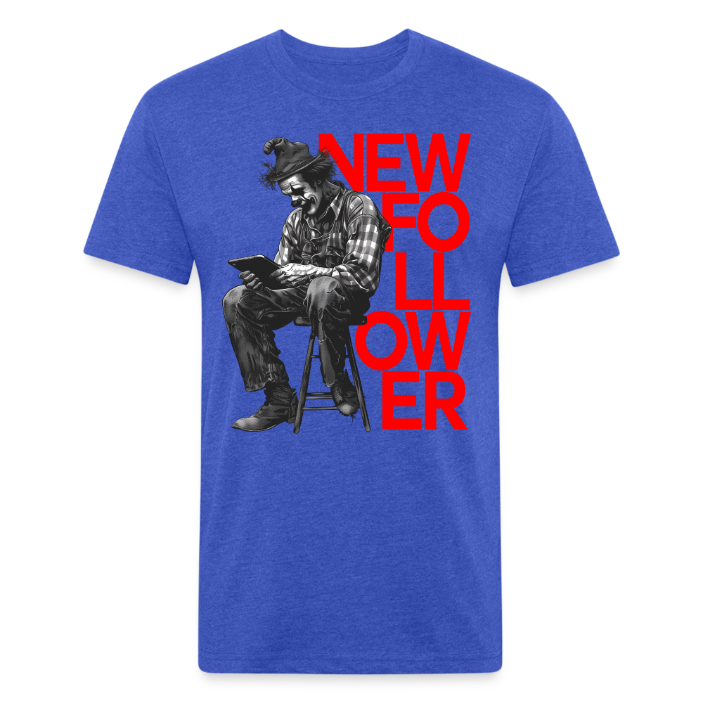 "New Follower" Vintage Clown with a Tablet Men's Cotton/Poly Fitted T-Shirt - heather royal